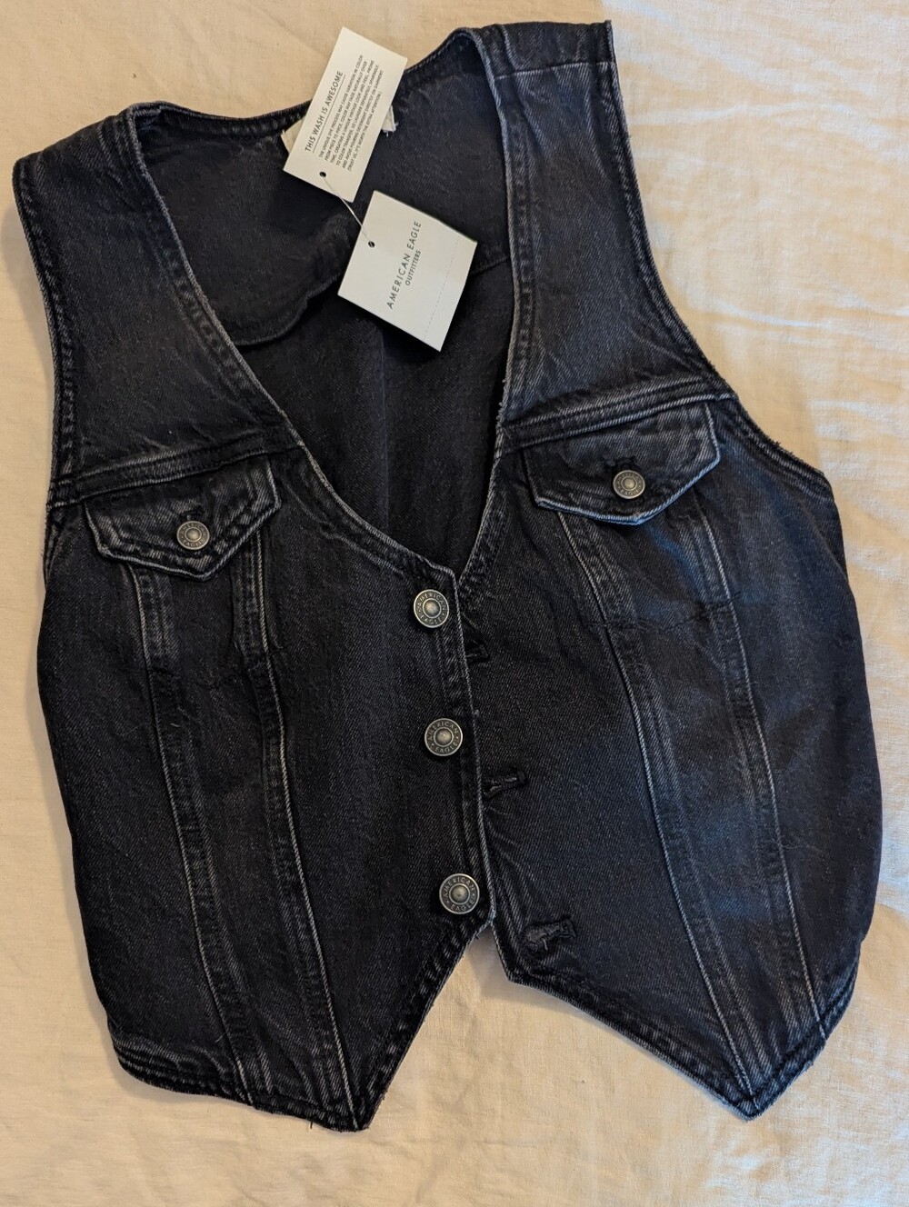 American Eagle Black Denim Crop Vest Size XS NWT - Picture 5 of 7